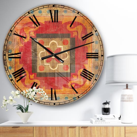 Designart 'Moroccan Orange Tiles Collage Ii Bohemian Wall Clock